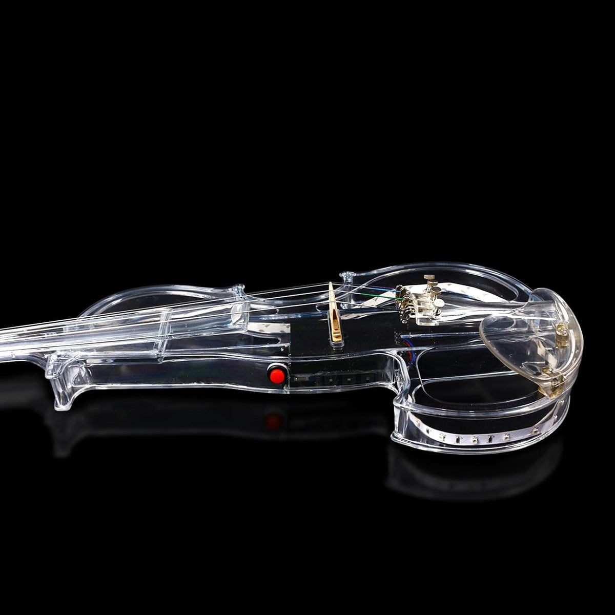 WUQIMUSC Violon électrique taille 4/4, corps en verre acrylique transparent, 3 couleurs, lumière LED, joli ton avec étui, ruban, elv-led