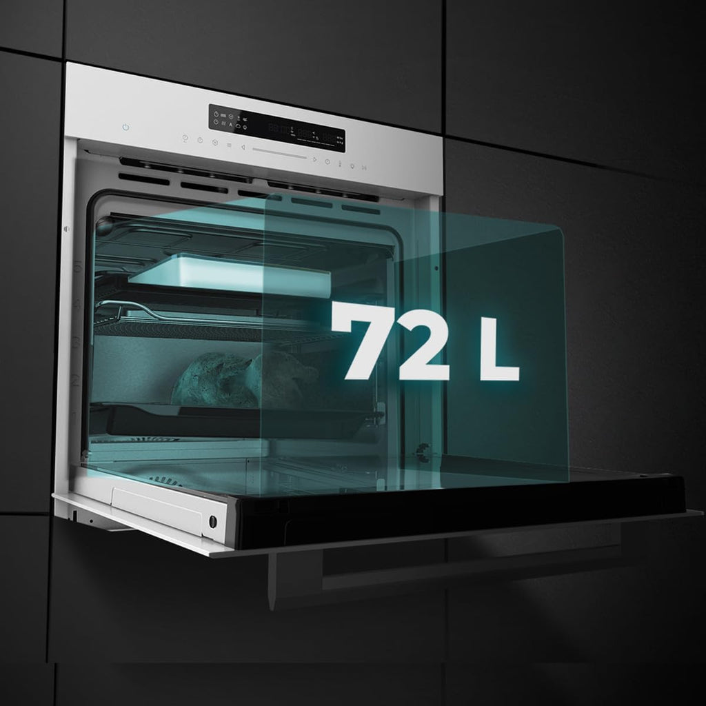 Cecotec Four encastrable 60cm Bolero Hexa SM406000 Glass White A+. 2900W, 72L, 12 Fonctions, Steak Master, Pizza Master, Steam Assist, Steam EasyClean, Mode Eco, Décongélation, Minuterie électronique