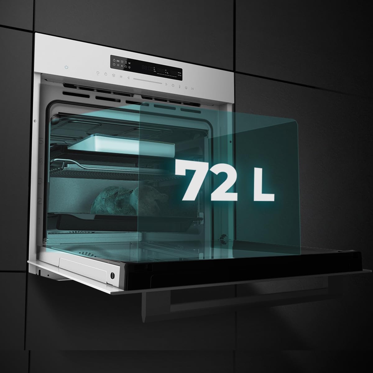 Cecotec Four encastrable 60cm Bolero Hexa SM406000 Glass White A+. 2900W, 72L, 12 Fonctions, Steak Master, Pizza Master, Steam Assist, Steam EasyClean, Mode Eco, Décongélation, Minuterie électronique