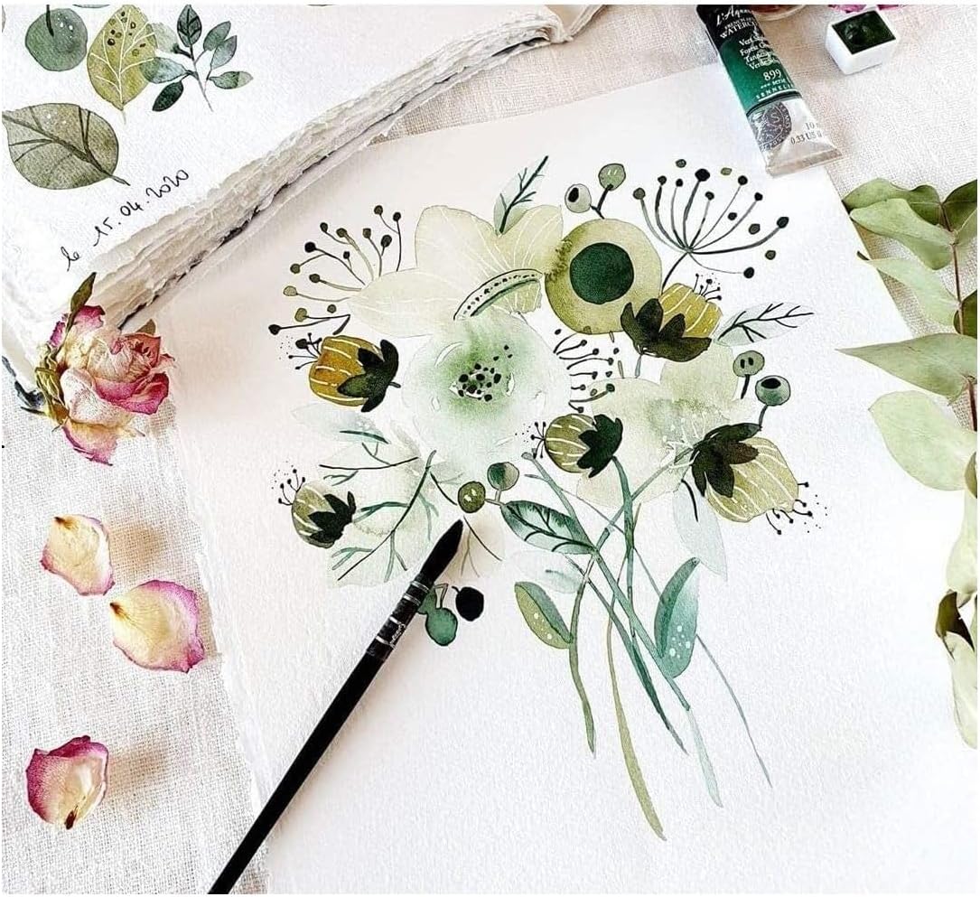 Sennelier Boîte de Peinture Aquarelle Extra-Fines,48 demi-godets Boîte en métal(36 +12) avec 2 pinceaux + 2 cartes postales et estompe EMI CRAFT