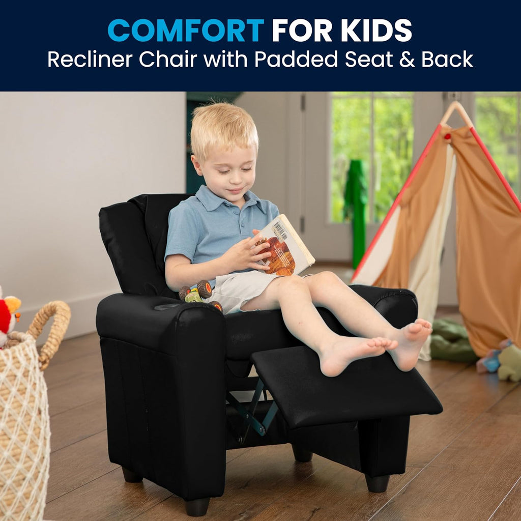 Flash Meuble Contemporain Beige en Vinyle Enfants inclinable avec Porte-gobelet et appuie-tête