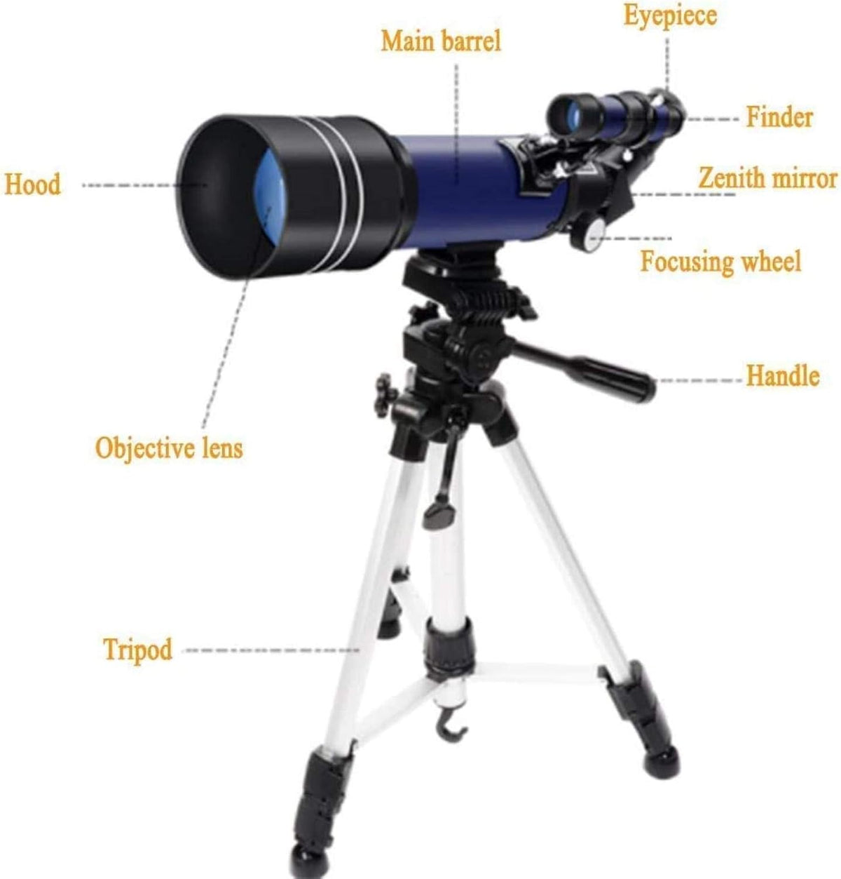 Télescope Jumelles Haute Puissance Télescope, Lentille Optique Verre Enduit HD Astronomique Réfraction 70 MM, Trépied L'observation Voyage Plein Air Débutants, Blanc intérieur/extérieur