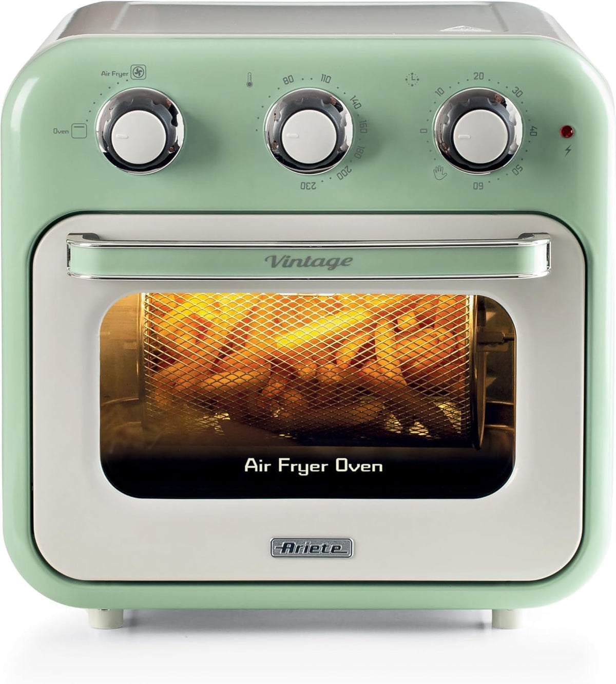 Ariete Vintage, 4632 Friteuse et Four 2en1, Capacité 16 L, Paniers et Rôtisserie en acier inoxydable, Température jusqu'à 230°, Minuterie 60 minutes, Double Verre, 1400W, Vert