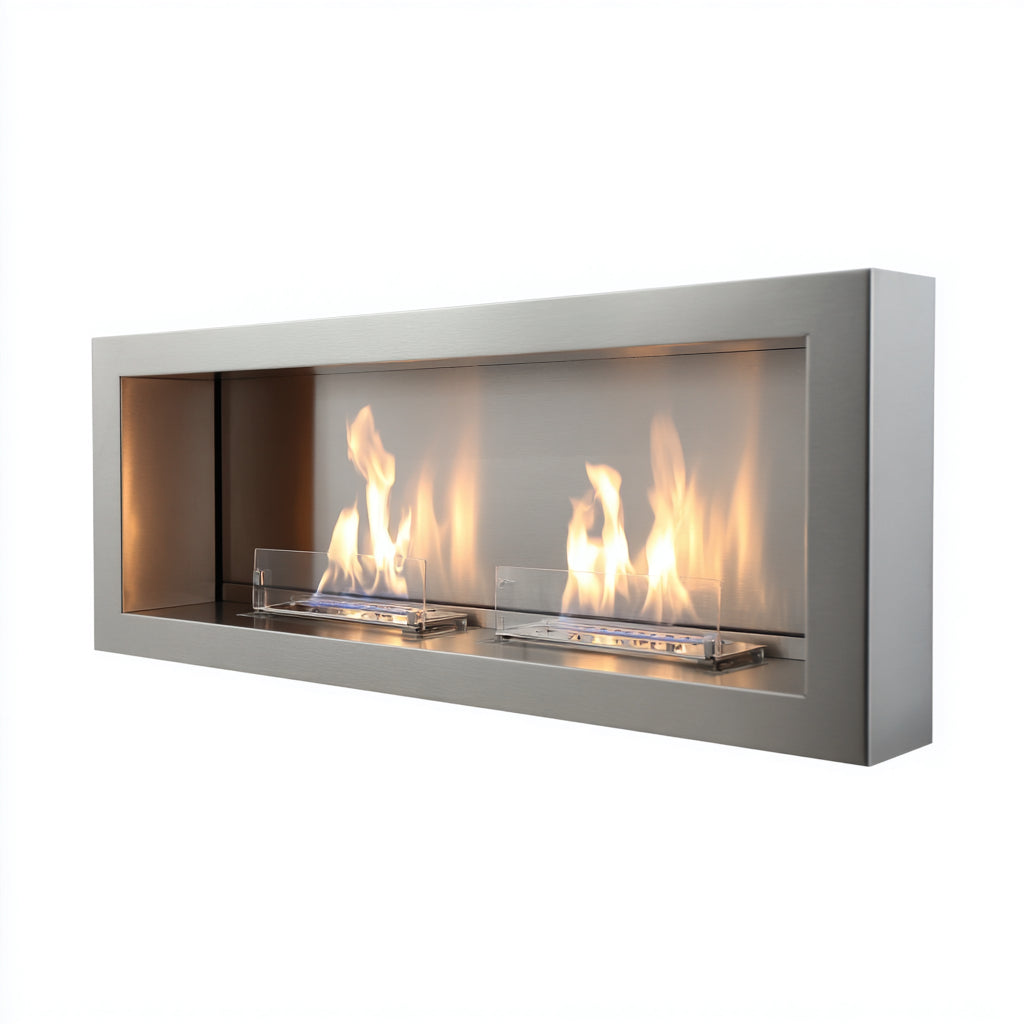 Cheminée au bioéthanol murale - métal 98x18x45 cm - argent - design moderne