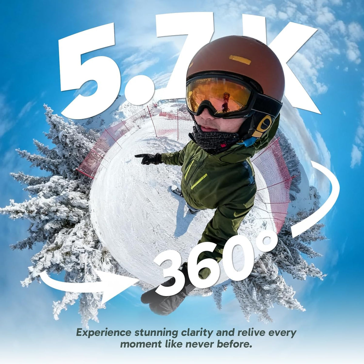 AKASO 360 Aventure Neige Combo - Action Camera Sport à 360° avec Carte Mémoire 128 Go, 5.7K 72MP Photo 360 Vidéo, Stabilisation SuperSmooth, Perche à Selfie Invisible, Horizon 360° Lock, Suivi par IA