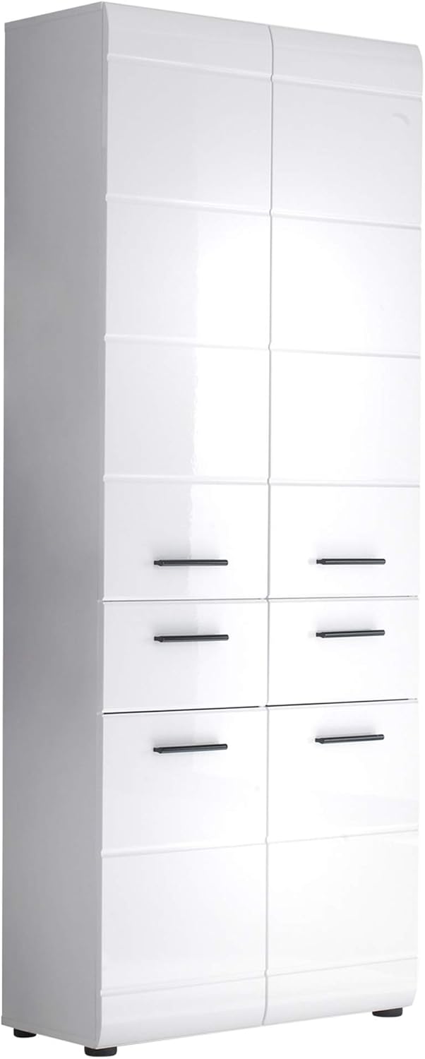 trendteam smart living Armoire Haute de Salle de Bain Schrank Skin 60 x 182 x 31 cm en Blanc Brillant avec Beaucoup d’Espace de Rangement