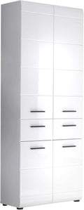 trendteam smart living Armoire Haute de Salle de Bain Schrank Skin 60 x 182 x 31 cm en Blanc Brillant avec Beaucoup d’Espace de Rangement