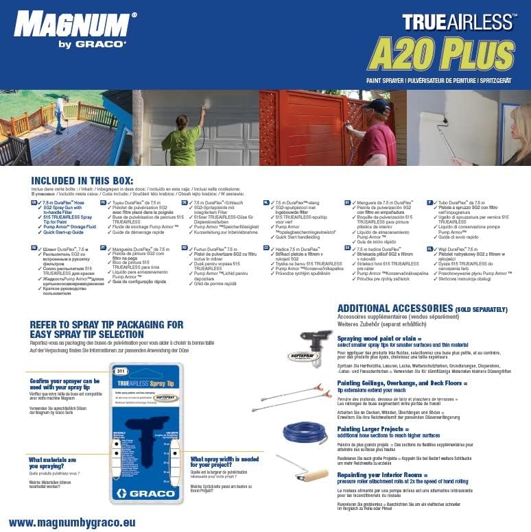 Magnum by Graco 17C243 Pistolet à Peinture airless A20 Plus, Usage Domestique (débit 0,9 l/Min, Pression Max. 207 Bars), Bleu