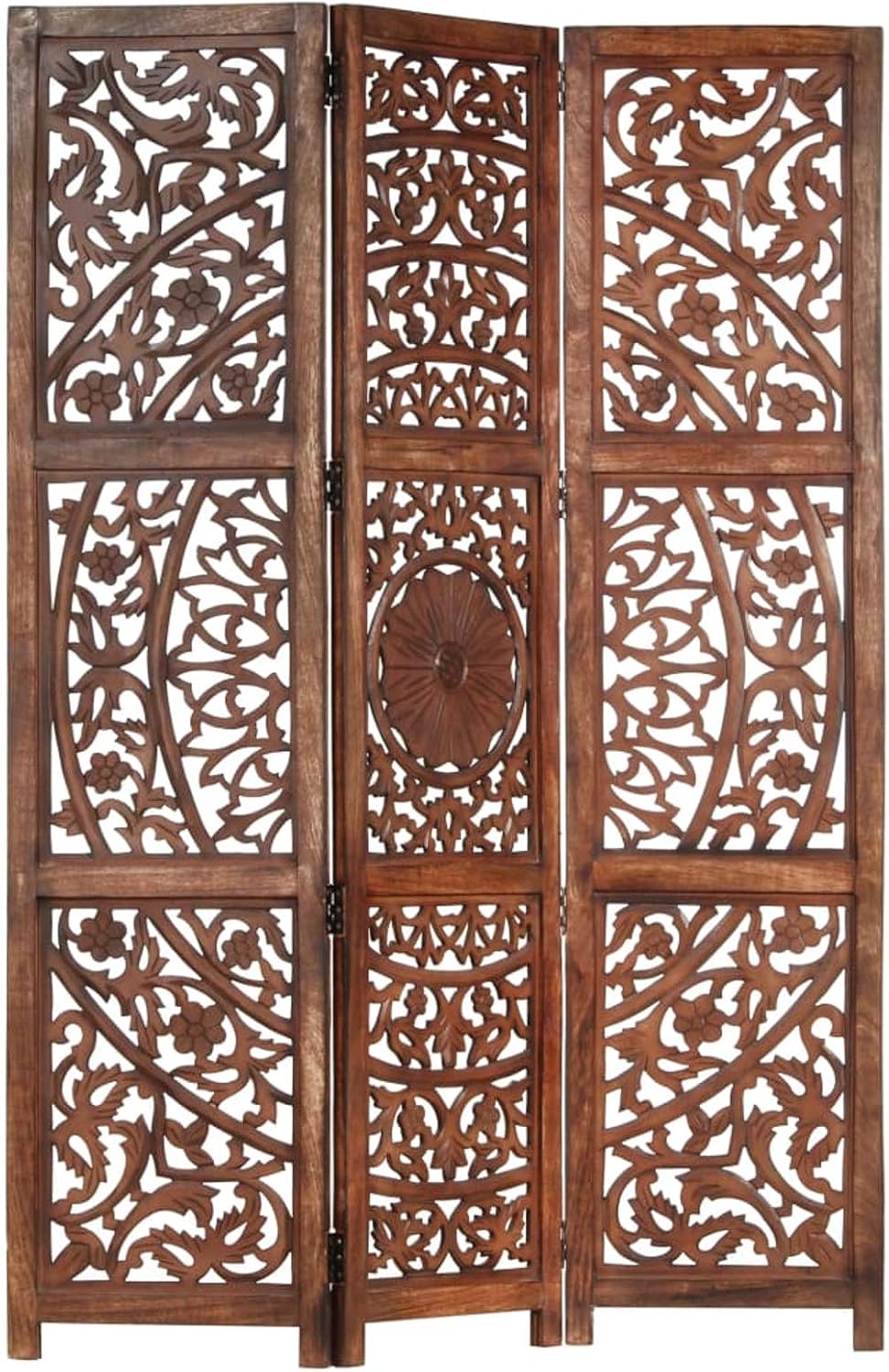 MOONAIRY Séparateur de Pièce Diviseur Ecran d'Intimité Paravent Chambre à Coucher Maison Intérieur Cloison de séparation 3 Panneaux Marron 120x165cm Bois manguier