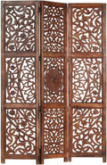 MOONAIRY Séparateur de Pièce Diviseur Ecran d'Intimité Paravent Chambre à Coucher Maison Intérieur Cloison de séparation 3 Panneaux Marron 120x165cm Bois manguier