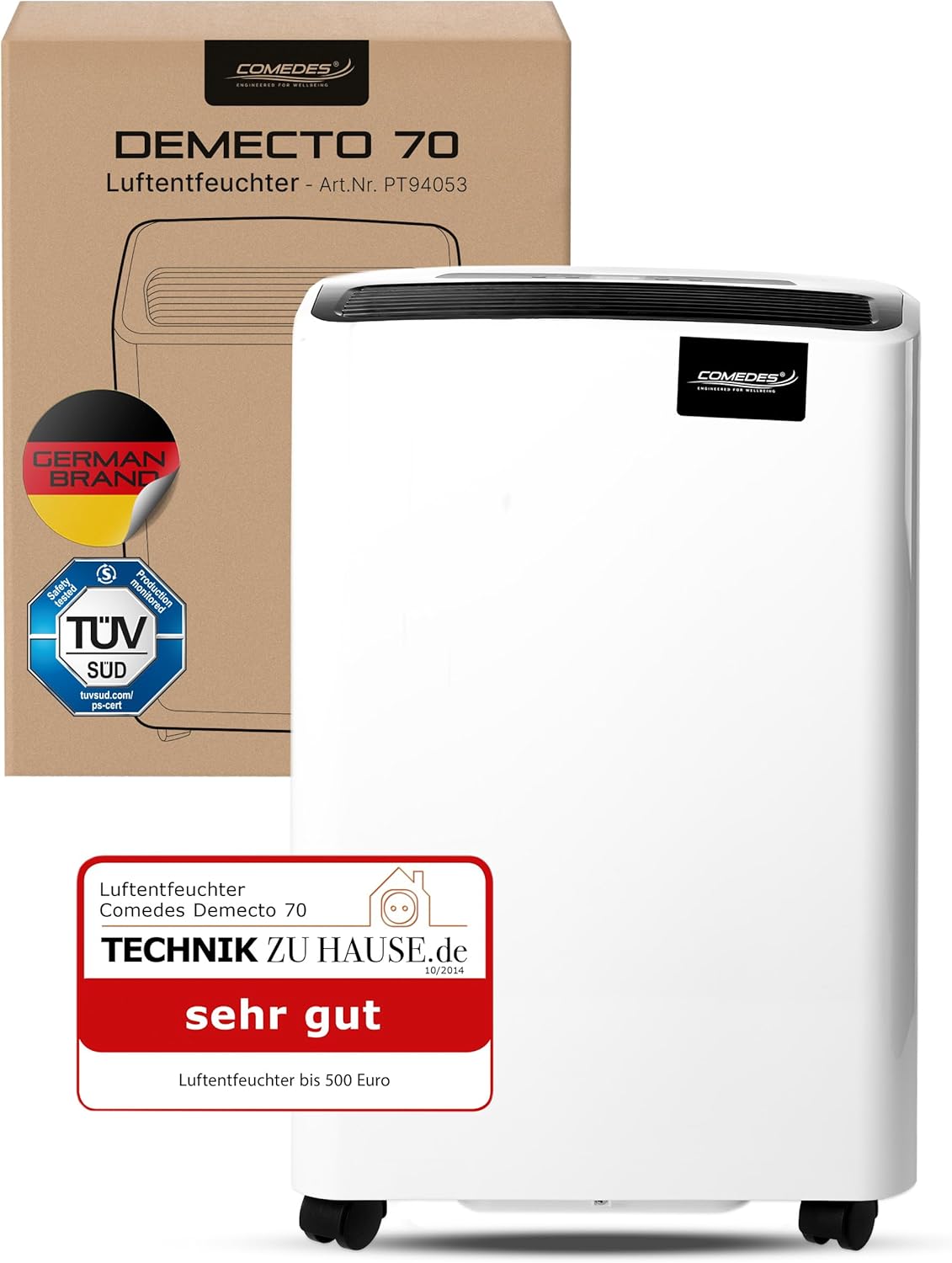 Comedes Demecto 70 Déshumidificateur, 75 l/24 h au maximum, convient aux pièces et aux caves jusqu'à 240 m² / 550 m³