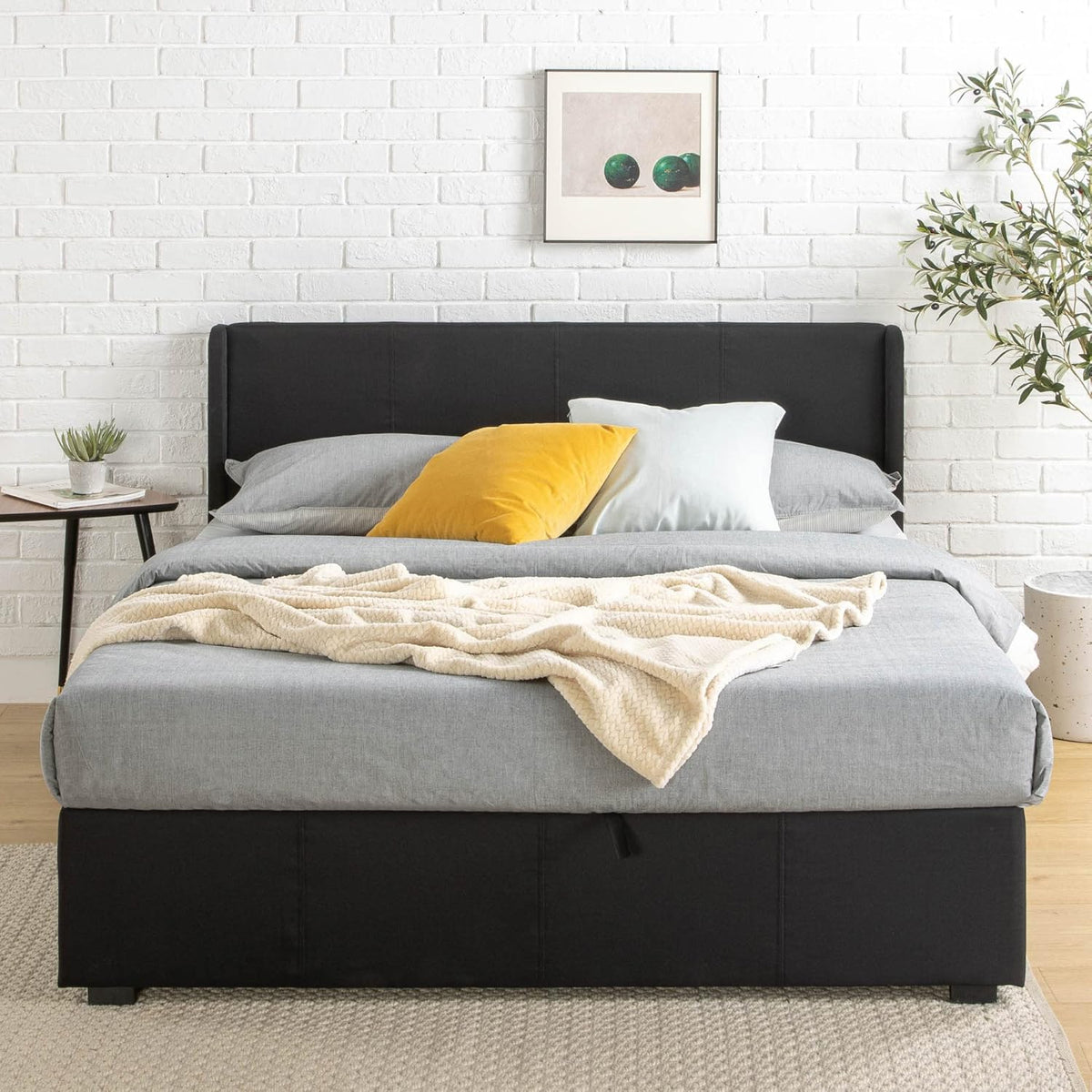 Zinus Maddon Lit 140 x 200 cm - Hauteur 31 cm avec Espace de Rangement sous Le lit - Cadre de lit rembourré avec Espace de Rangement - Noir