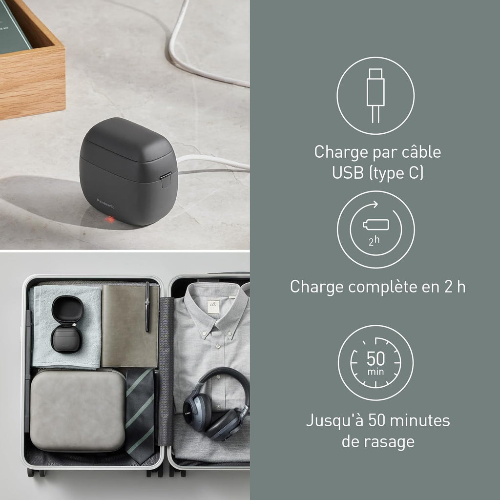 Panasonic Series 900s ES-PV3B-K Rasoir Électrique 5 Lames, Rasoir Compact, Capteur de Barbe Réactif, USB-C, Utilisation Sec & Humide, Noir Mat