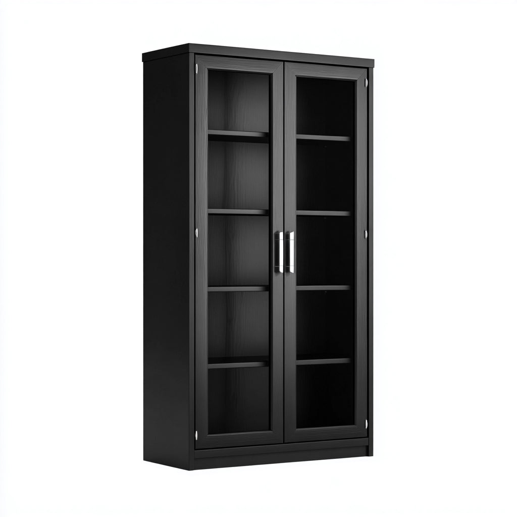 Vitrine en bois 80x40x180 cm - Noir - Meuble de rangement vitré pour intérieur