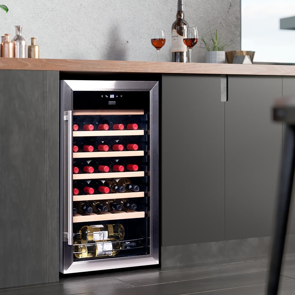 Cecotec Cave à vin 34 bouteilles Bolero grandsommelier 34030 inox compressor, 80 L, Refroidissement par compresseur, Température réglable de 5 à 18°C, Commande tactile, Affichage, LED intérieur