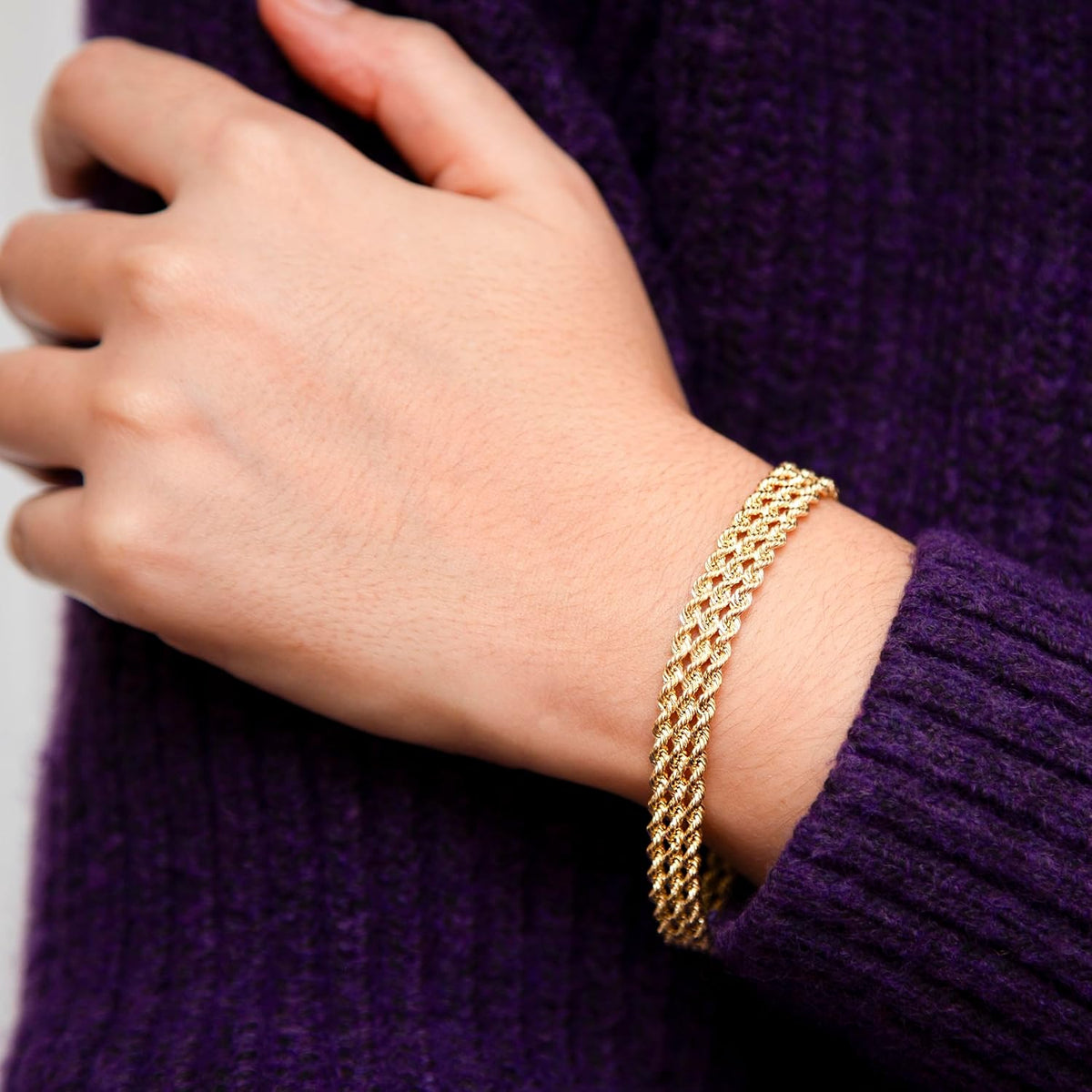 CARISSIMA Femme Or Jaune 9 ct Bracelet 3 Brins Rope de 18 cm/7 pouces