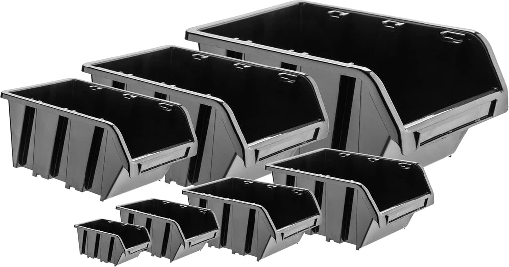 KADAX Boîtes de Rangement Murales, Boîtes Empilables en Plastique pour Organiser Vos Outils, Bacs à Bec pour Garage Lot de 50 : Noir, 390 x 240 mm
