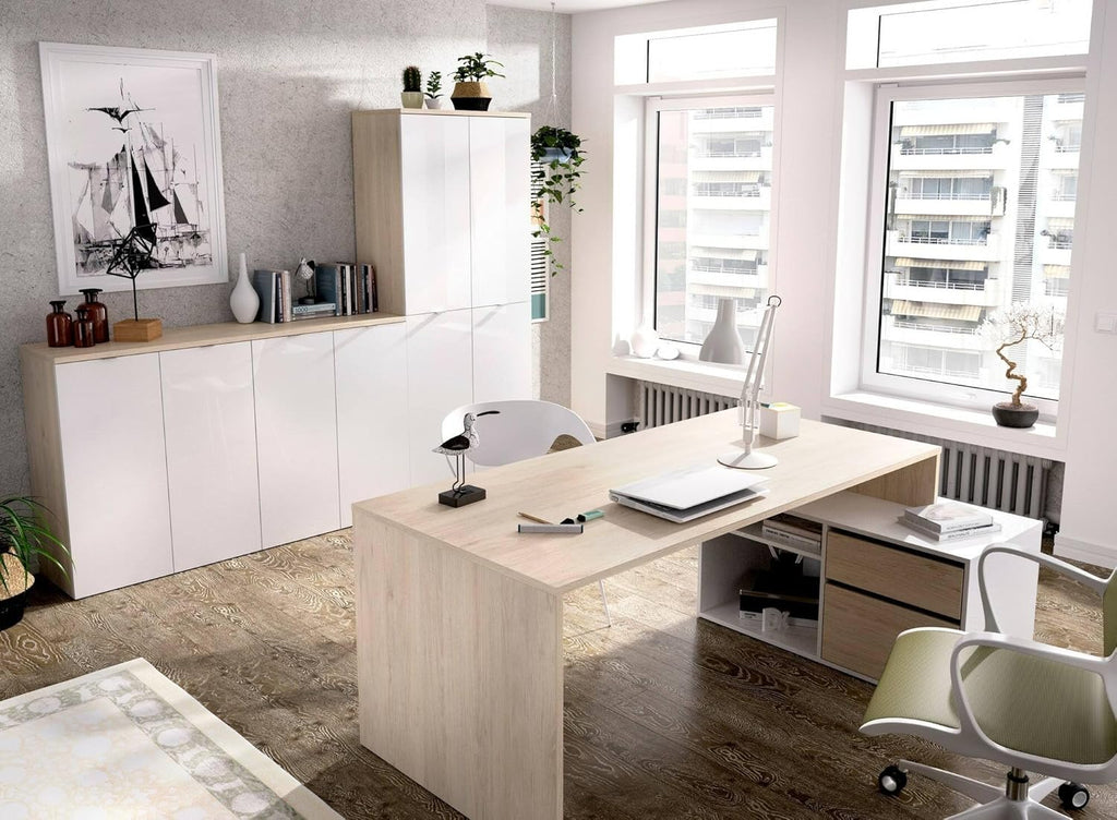 Dmora Scrivania Gardena, Positions pour Bureau ou Chambre d'enfant, Table d'étude d'angle Multi-usages, 139 x 92 x 75 cm, Bois, Chêne Blanc
