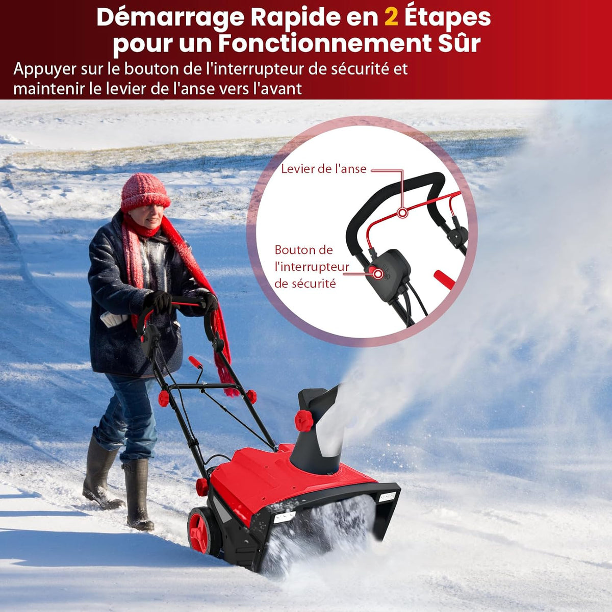 GYMAX Déneigeuse Électrique avec Lumières, Lame 50x25cm, Vitesse 3000rpm, Distance de Jet de Neige 9 m, Goulotte d'Éjection Réglable, Fraise à Neige à Brancher