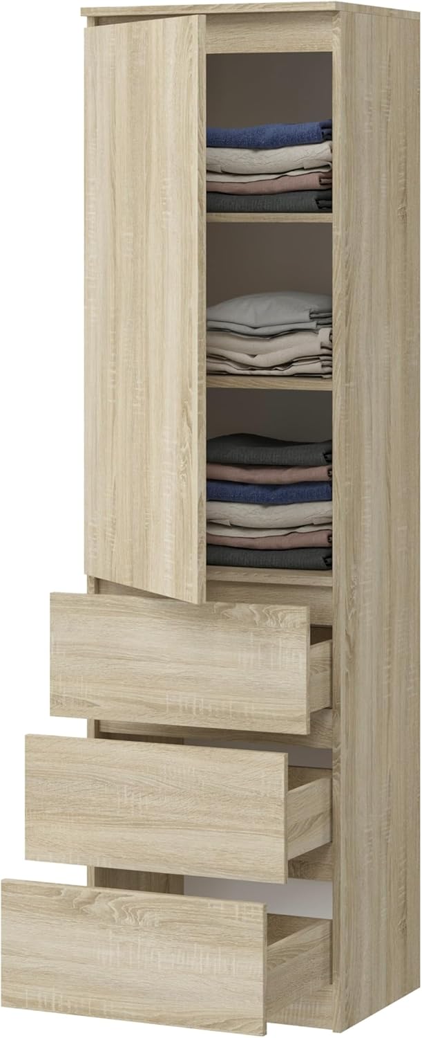 KUBUTKU Armoire multi-usages avec 3 tiroirs, 3 compartiments et portes, 180,5 x 50 x 40 cm, sonoma