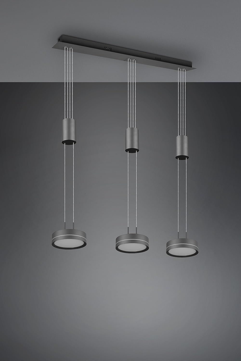 TRIO, Suspension, Franklin incl. 3 x LED,SMD,9,0 Watt,3000K,1050 Lm. Aluminium, Antracite, Corps: Aluminium, Antracite L:85,0cm, L:14,0cm, H:150,0cm
