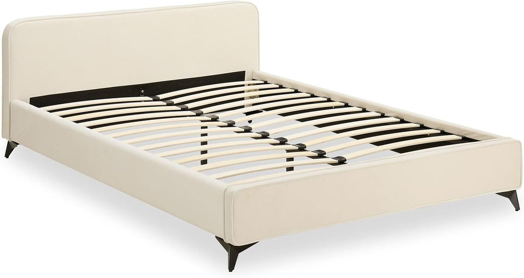 IDIMEX Lit Double Ravello 140x190 cm, Revêtement en Tissu, Lit Style Moderne pour 2 Personnes, Cadre de lit en Bois avec sommier Inclus, Blanc crème