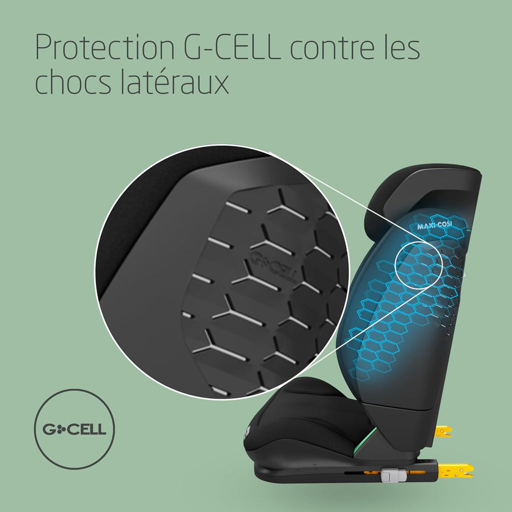 Maxi-Cosi RodiFix S Comfort i-Size, Tissus confortables respirants, Rehausseur voiture enfant à dossier haut, 3,5-12 ans (100-150 cm), 3 inclinaisons, Protection G-CELL, AirProtect, Authentic Black