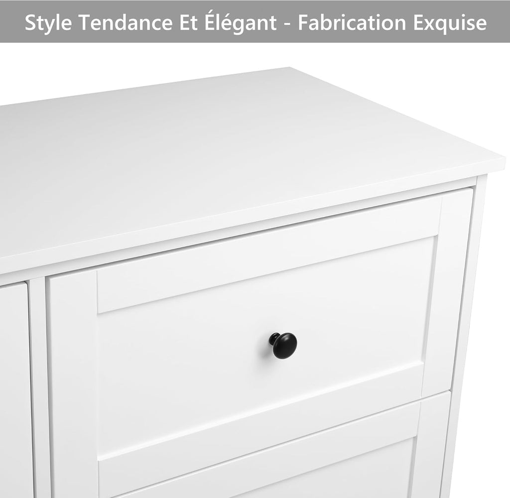 FOREHILL Commode Chambre Blanche Commode 6 Tiroirs Meuble de Rangement Chambre Adulte en Bois, Style Moderne 108x40x87cm