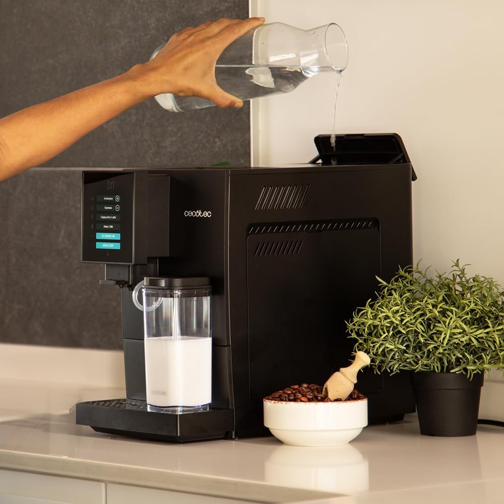 Cecotec Cafetière Superautomatique Cremmaet Compactccino. 1350 W, Thermoblock, Pompe à Pression de 19 bars, Système Plug&Play, Réservoir de Café avec Moulin Intégré, Nettoyage Automatique