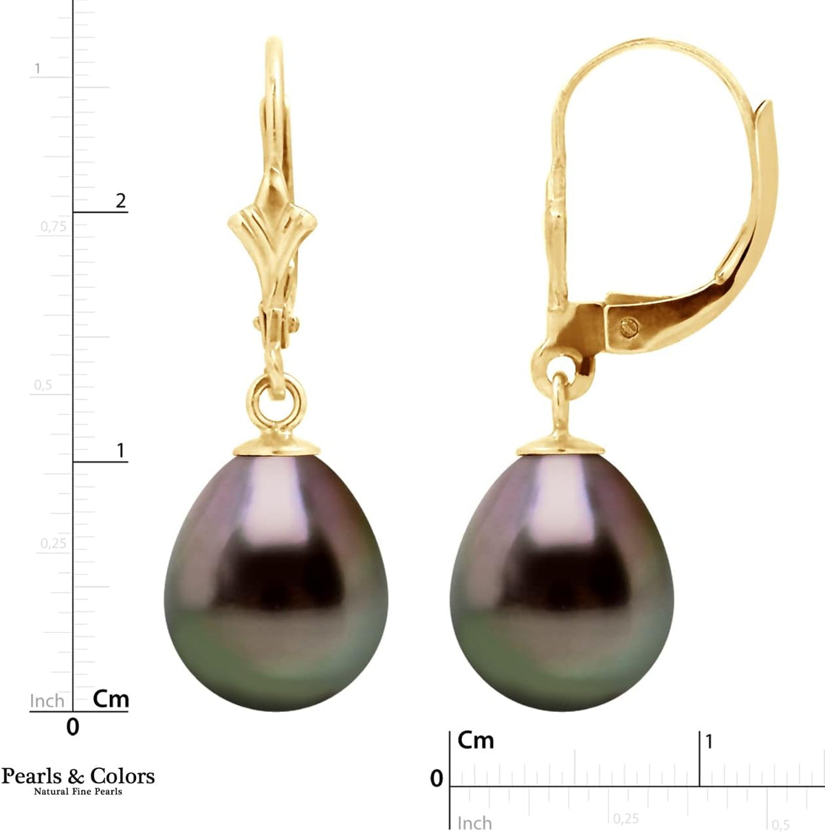 PEARLS & COLORS - Boucles d'Oreilles Pendantes Véritables Perles de Culture de Tahiti Poires 9-10 mm - Qualité A+ - Disponible en Or Jaune & Or Blanc - Bijou Femme