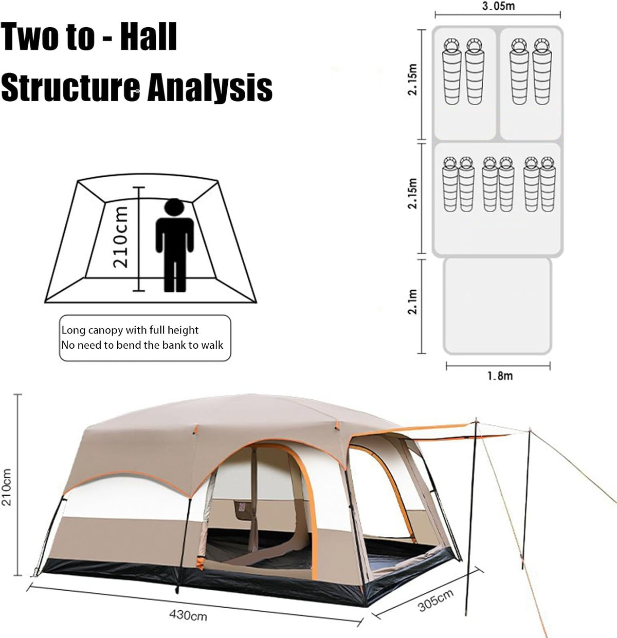 Tente Familiale - Grandes Tentes Cabine Multi-Chambres - Abri Résistant aux Intempéries pour Randonnée Festivals Plage Nuits en Extérieur