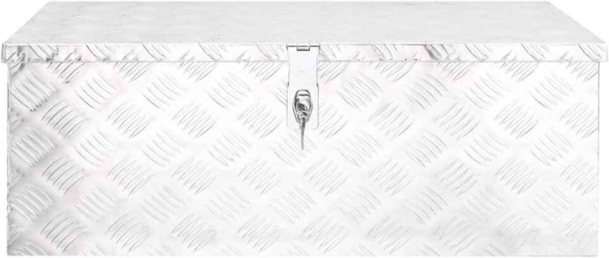 Homgoday Coffre-fort argenté 80 x 39 x 30 cm en aluminium, boîte de jardin, porte-outils de jardin, pouf d'extérieur, coffre d'extérieur