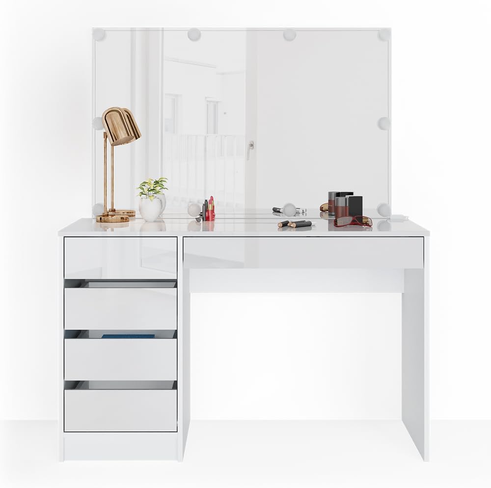 Vicco Coiffeuse Sherry, Blanc, 120 cm avec éclairage LED