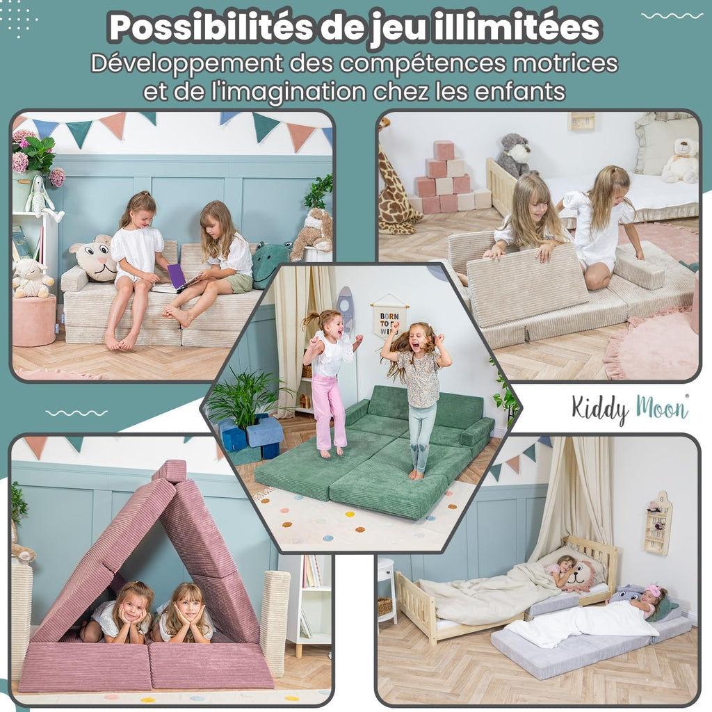 KiddyMoon Canapés Pliant pour Enfants Canapé-Lit Convertible Bébés-Canapé Lit Coucher Salle De Jeux Pliable Matelas Au Sol Mini-Canapé Chaise-Lit, Gris Clair