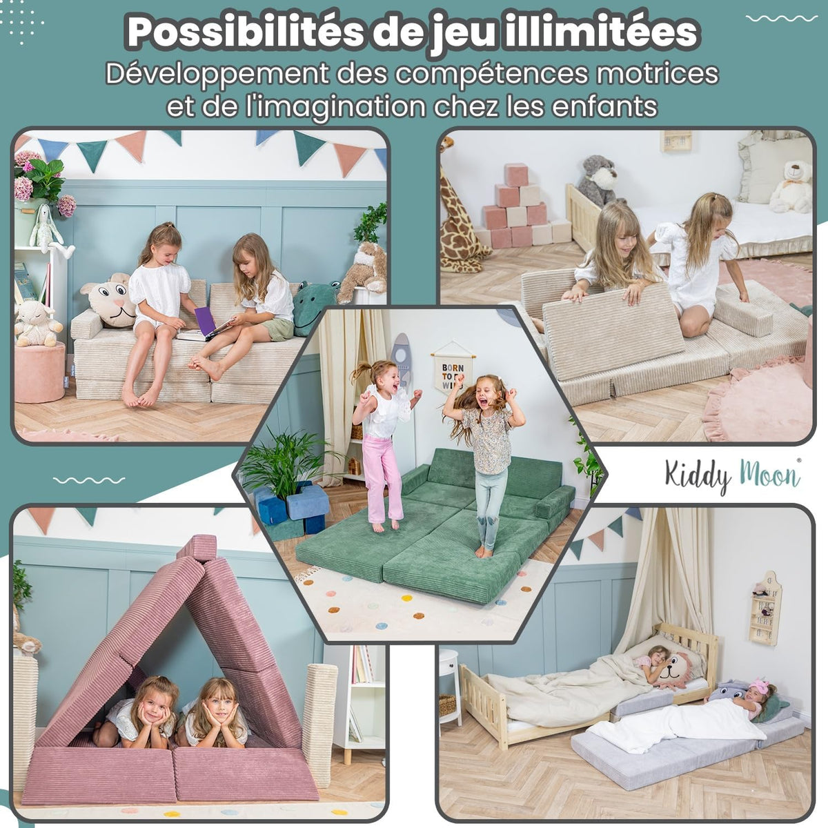 KiddyMoon Canapés Pliant pour Enfants Canapé-Lit Convertible Bébés-Canapé Lit Coucher Salle De Jeux Pliable Matelas Au Sol Mini-Canapé Chaise-Lit, Gris Clair
