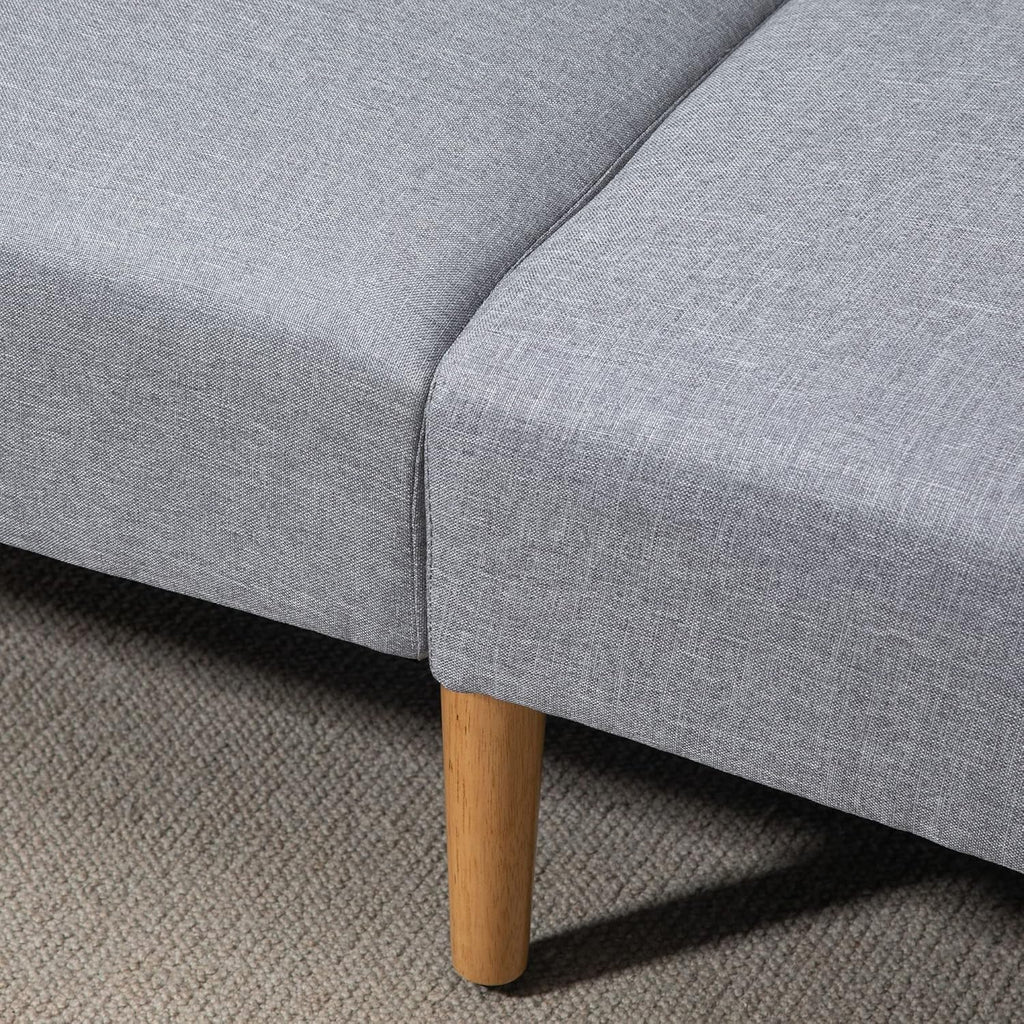 HOMCOM Canapé Convertible 2 Places Design scandinave Dossier inclinable 3 Positions Pieds Bois Tissu Aspect Lin Gris