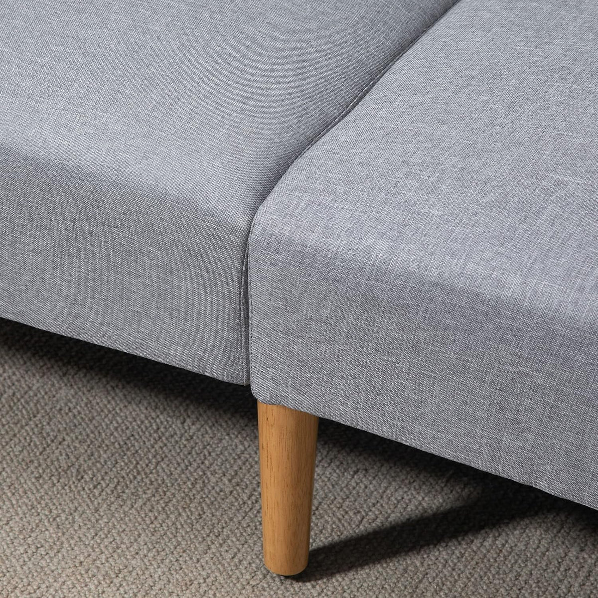 HOMCOM Canapé Convertible 2 Places Design scandinave Dossier inclinable 3 Positions Pieds Bois Tissu Aspect Lin Gris