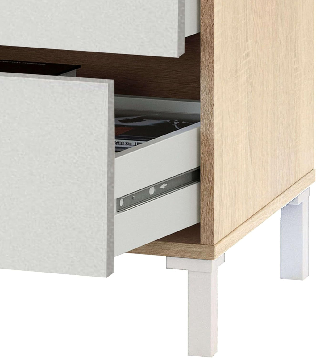Habitdesign Modèle Brooklyn Buffet 2 portes + 3 tiroirs Finition chêne canadien et Blanc Artik , dimensions : 74 x 154 x 41 cm H x l x P .
