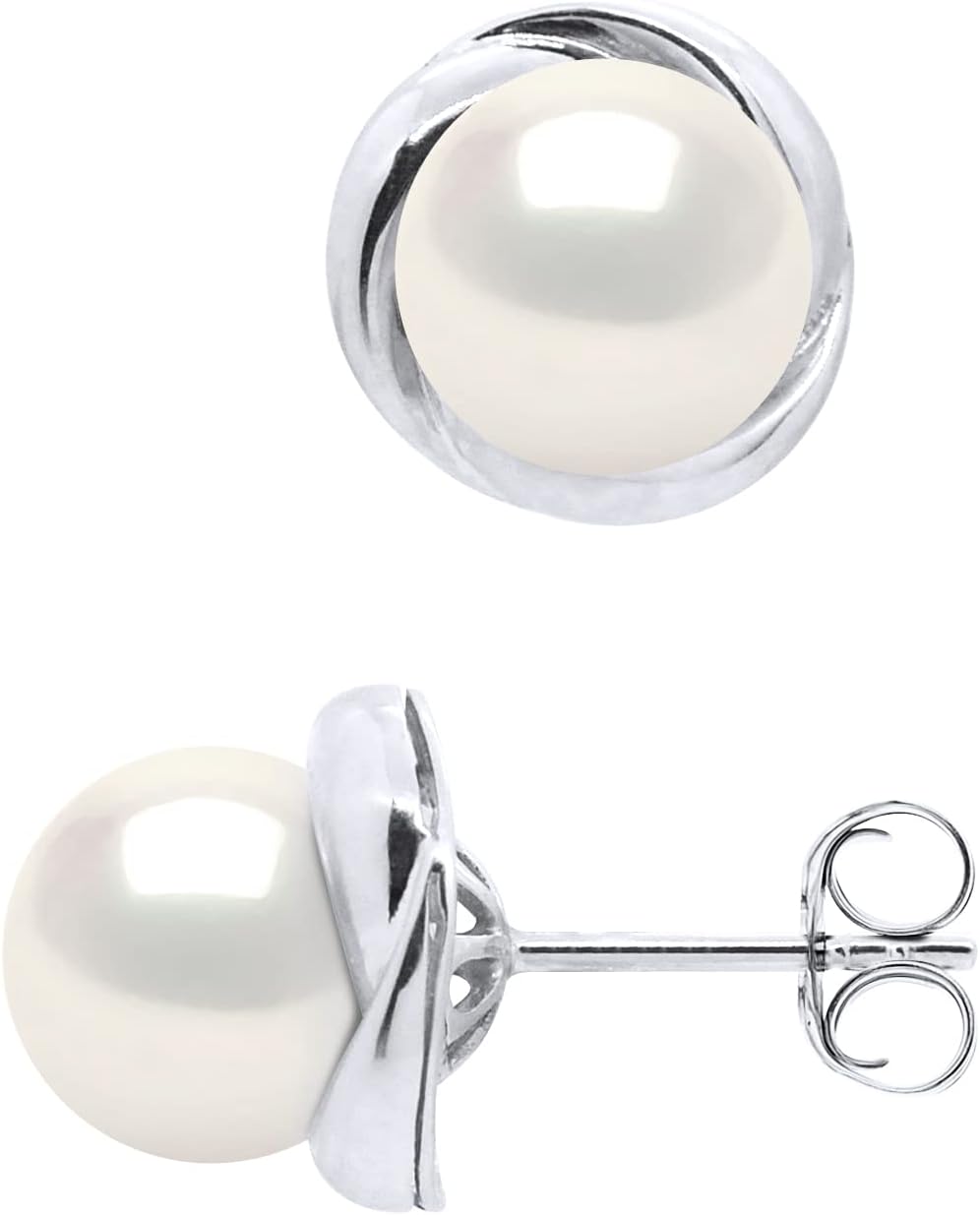 PEARLS & COLORS - Boucles d'Oreilles Perles de Culture d'Eau Douce Rondes 7-8 - Qualité AAA+ - Disponible en Or Jaune & Or Blanc - Système Poussettes