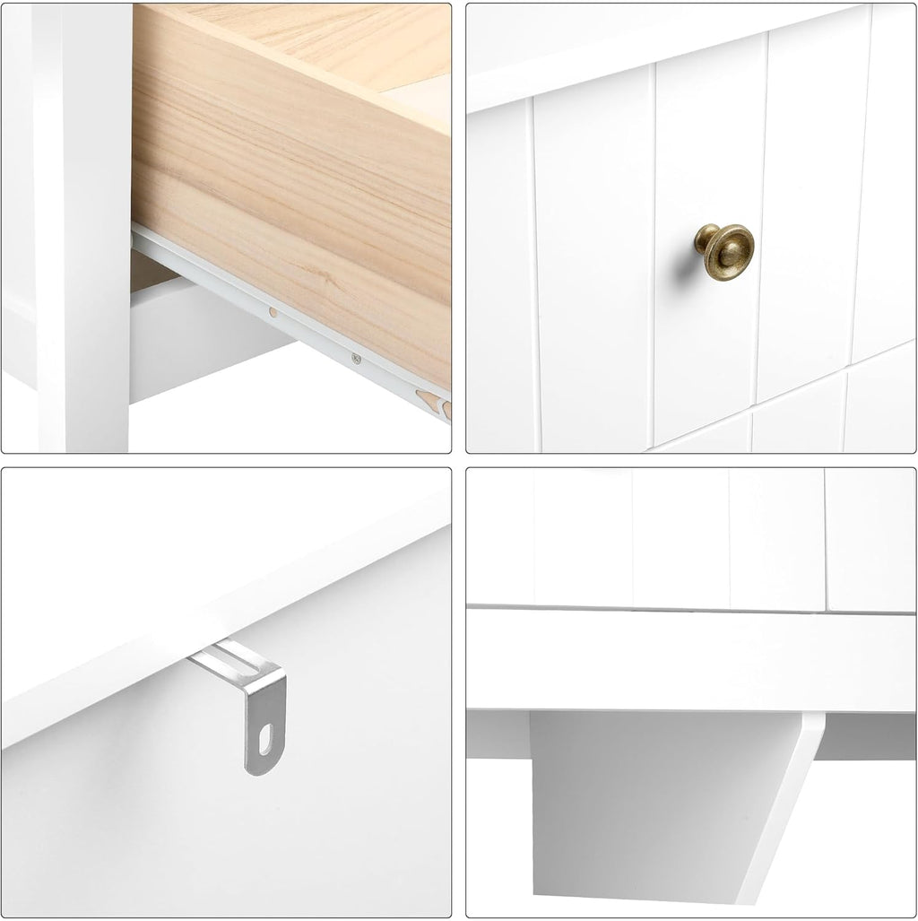 FOREHILL Commode avec 6 Tiroirs Commode Chambre Adulte Grande Commode Blanche Meuble de Rangement pour Salon Moderne en Bois 133x45x79.5cm