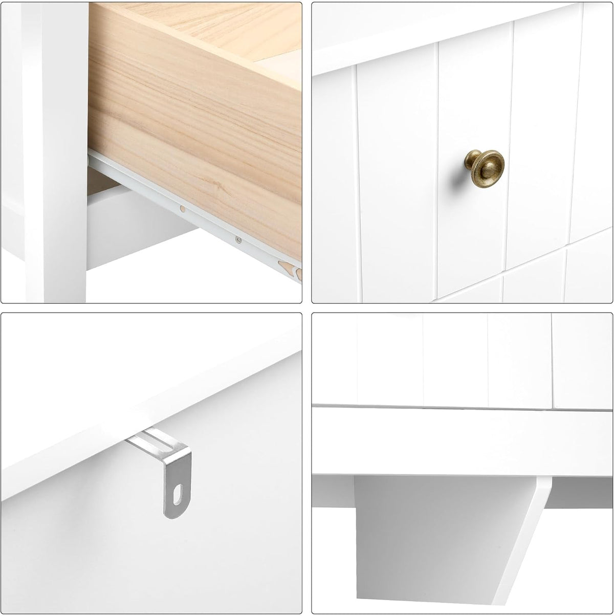 FOREHILL Commode avec 6 Tiroirs Commode Chambre Adulte Grande Commode Blanche Meuble de Rangement pour Salon Moderne en Bois 133x45x79.5cm