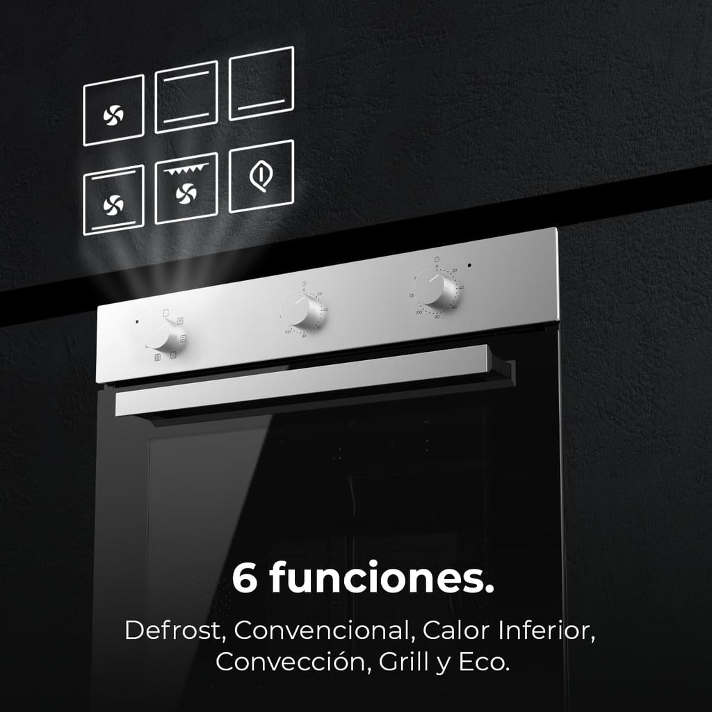 Cecotec Four intégrable multifonctions Bolero Hexa M236000 Line Time A.Four multifonctions Capacité de 70 L, 6 fonctions, classe A, 2800 W