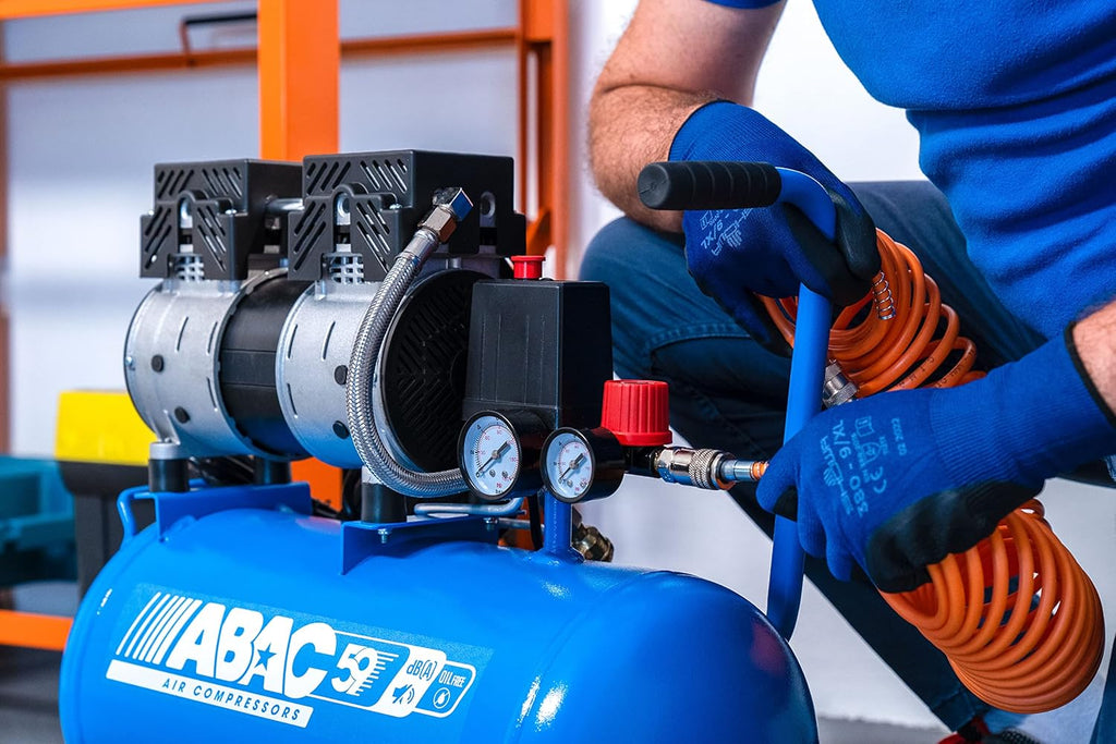 ABAC Compresseur d'Air Silencieux EASE-AIR 24, Compresseur d'Air sans Huile, Pression Maximale 8 Bar, Puissance 1 ch, Réservoir 24 litres, Niveau Sonore 59 dB