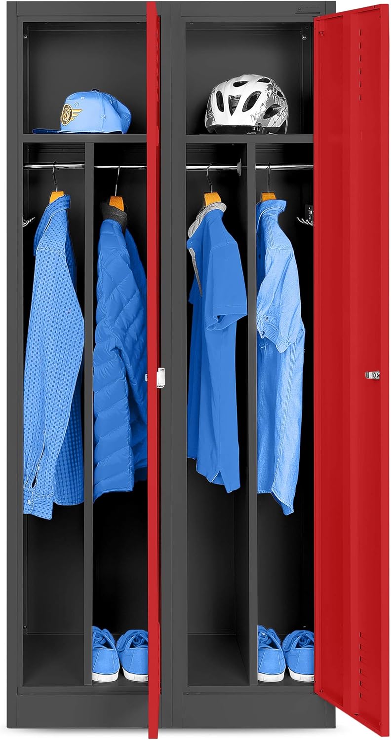 Jan Nowak Armoire Vestiaire Metallique 2B1A Casier en Métal 2 Compartiments cloison Revêtement en Poudre 180 cm x 80 cm x 50 cm (Anthracite/Rouge)