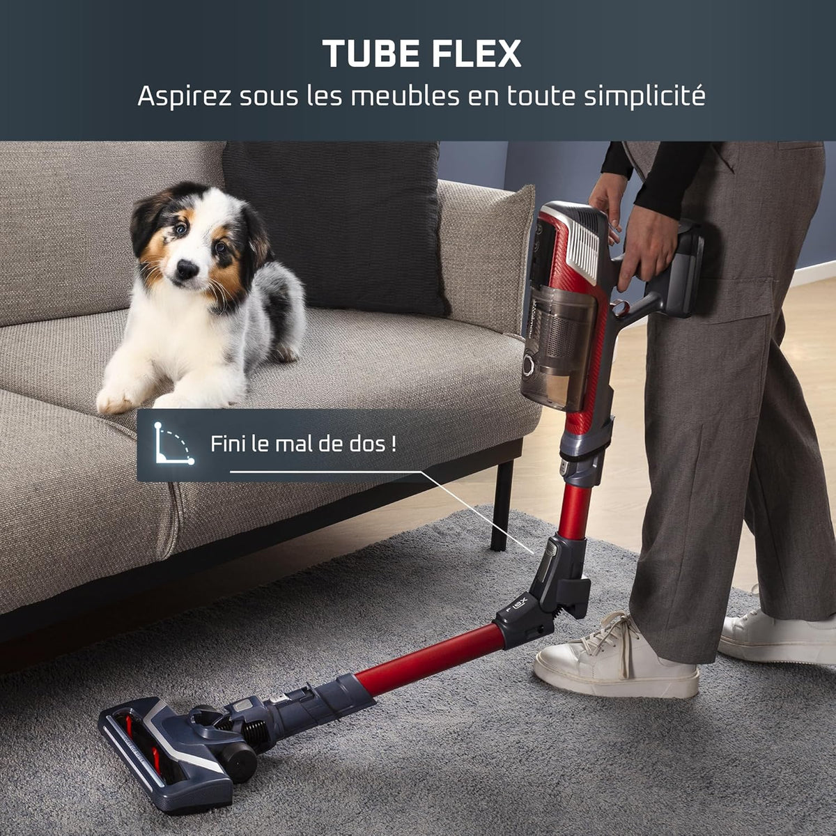 Rowenta X-Pert 6.60 Smart Aspirateur Balai sans fil, Tube Flex, Idéal pour les Poils D'animaux, Léger, Puissance 100W, Autonomie 45min, LED RH6471WO, Noir/Rouge