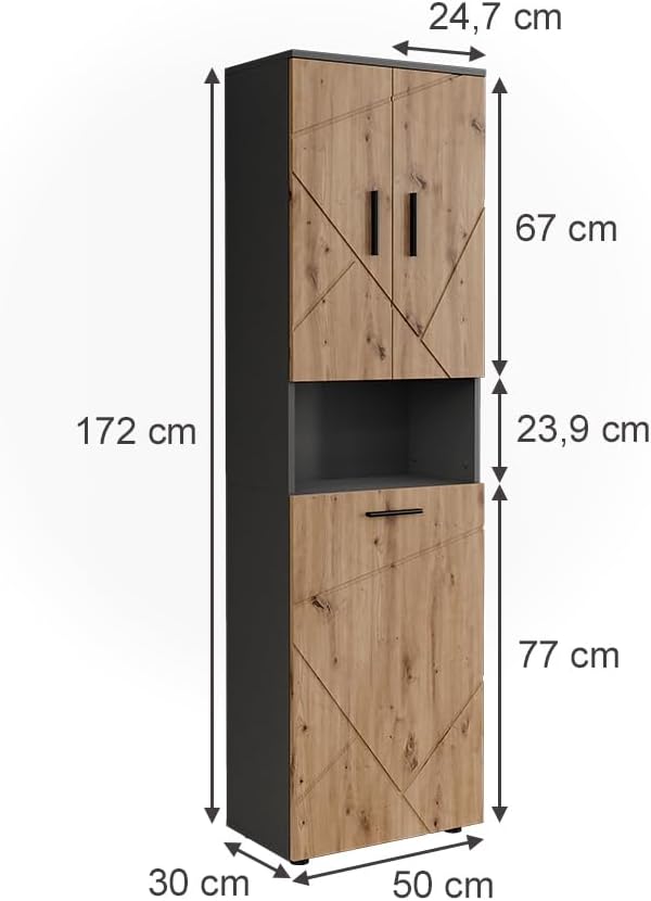 Vicco Armoire Haute Irma, Anthracite/Artisan, 50x172cm avec 3 Portes