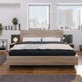 Lit moderne en bois 160 x 200 cm – Avec 2 tables de chevet et design en bois naturel – Ensemble de chambre à coucher en chêne Sonoma (gris foncé)