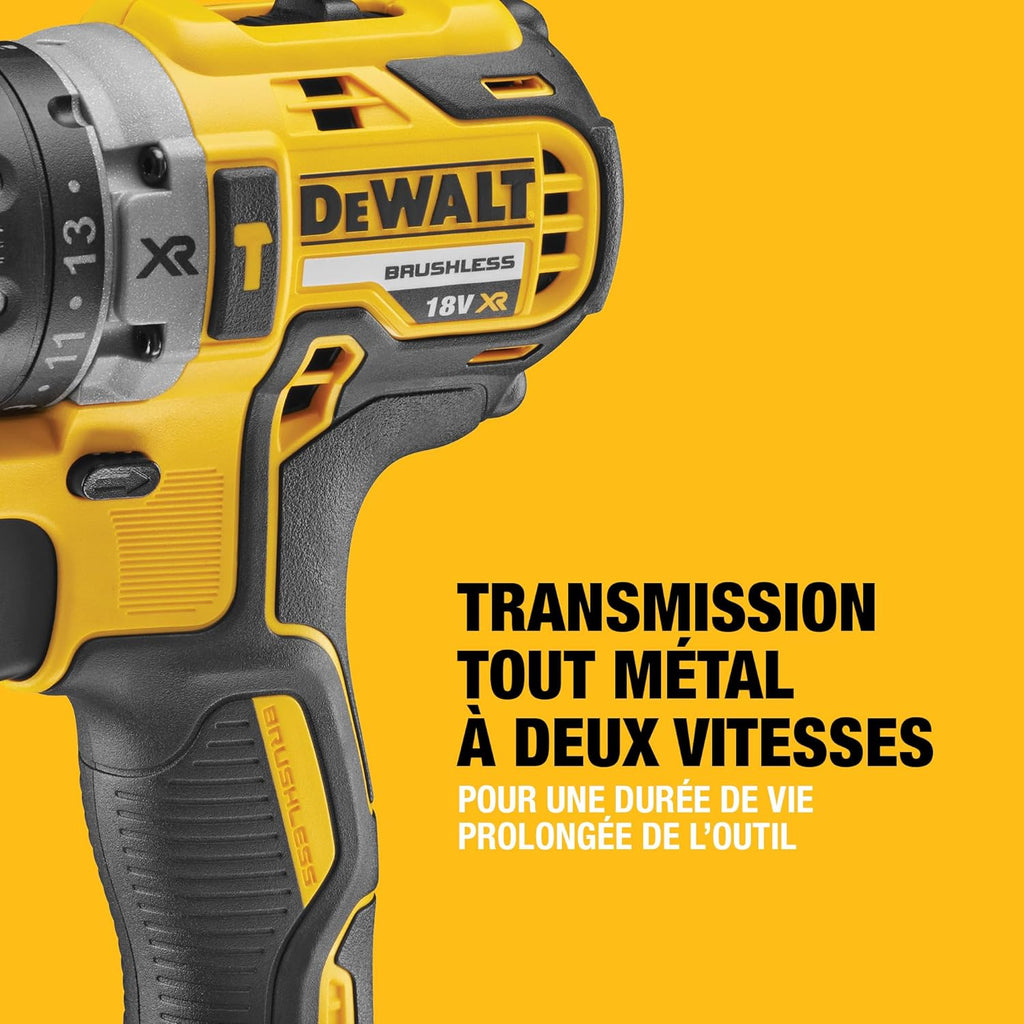 Kit Double18V XR Brushless – Comprend une Perceuse à Percussion Brushless, une Visseuse à Chocs, une Boîte de Rangement, un Chargeur Multivoltage et Deux Batteries XR 5Ah, DCK266P2-QW