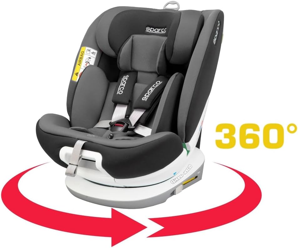 Siège Auto Bébé Enfant Sparco Isofix Rotatif 360° i-Size 40–150cm – ECE R129/03 – Réducteur Inclus – Sécurité Maximale et Confort – Installation Face/Dos Route
