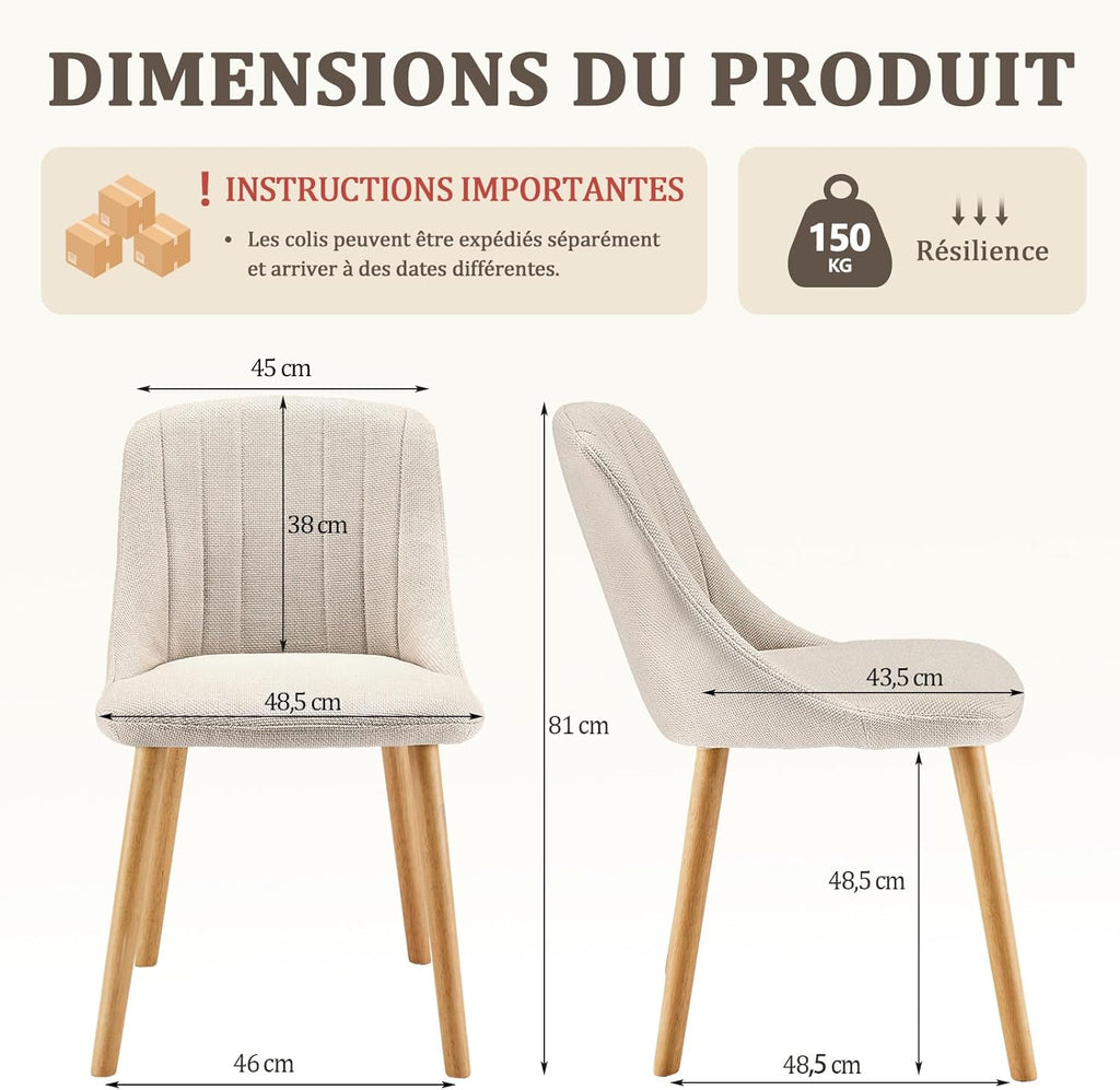 Goeurvant Lot de 6 Chaise Beige Salle a Manger Pieds Bois Chaises de Salon Chaises de Cuisine en Polyester avec Dossier pour Salon